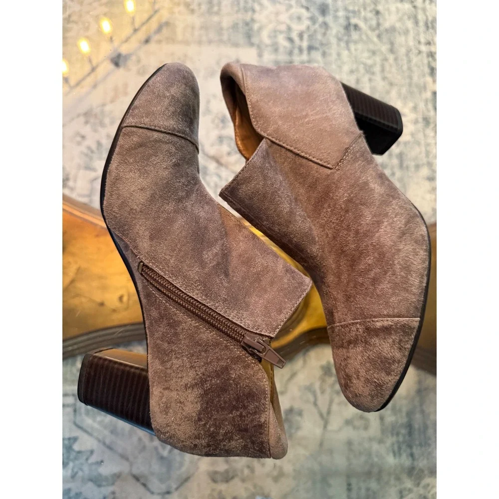 Naturalizer N5 Comfort Taupe Suede Cap Toe Ankle Boots Block Heel Womens 8M